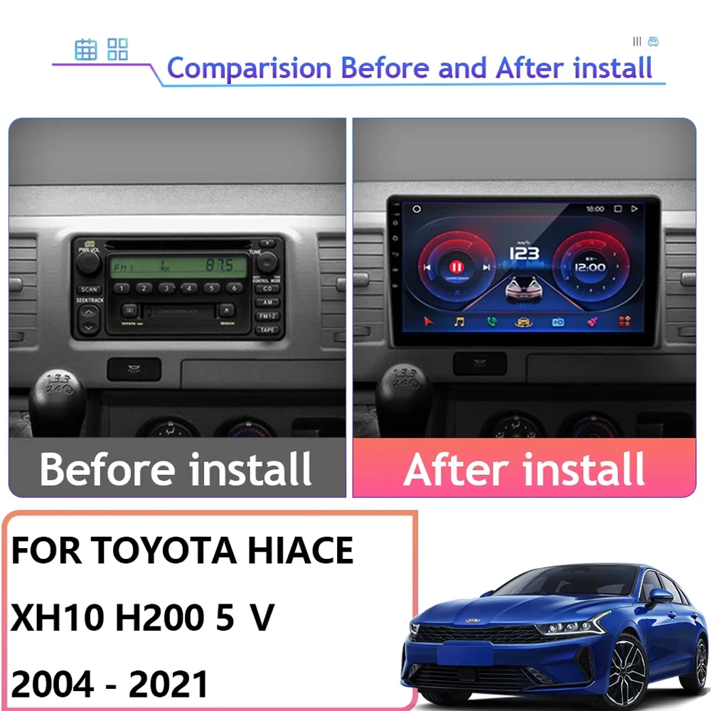 4G For Toyota Hiace XH10 H200 5 Ⅴ 2004 - 2021 Car Radio Android Auto Carplay GPS Navigation Multimedia Player Stereo No 2din DVD