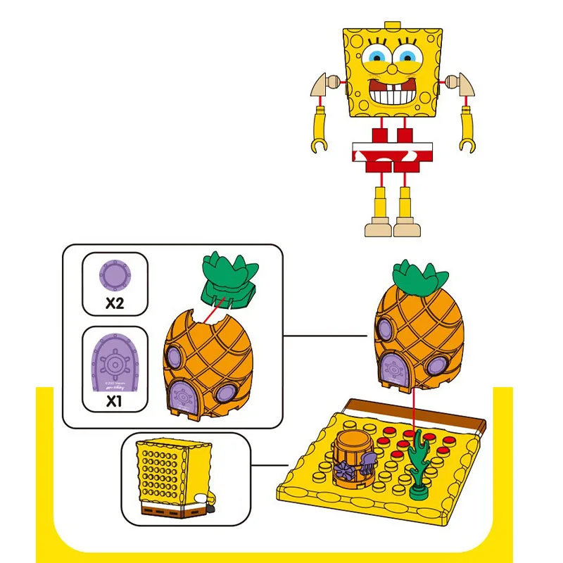 4 pièces Bob l'éponge pantalons carrés ananas maison crabe patron dessin animé poupée blocs de construction faits à la main poupée cadeau d'anniversaire pour enfants jouet