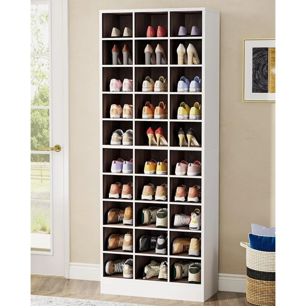 

10 Layer Shoe Cabinet, White and Brown Wooden Shoe Rack, with 30 Teddy Bears, Independent High Entrance Shoe Tube
