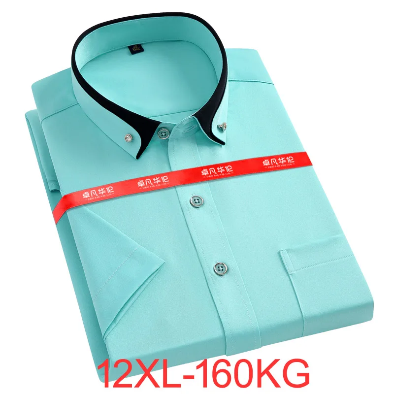 

Large Size 12XL 150KG 160KG Men Big Shirt short Sleeve summer Office Dress Shirts Formal Solid pockets Shirts Business 160KG