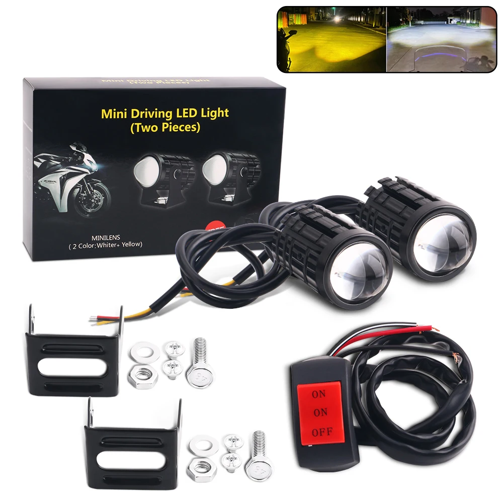 Lot 2 Phares LED Moto Antibrouillard 60W Jaune - 3 Modes, CREE, Étanche IP68, DRL 12V 24V Universel Voiture Camion ATV