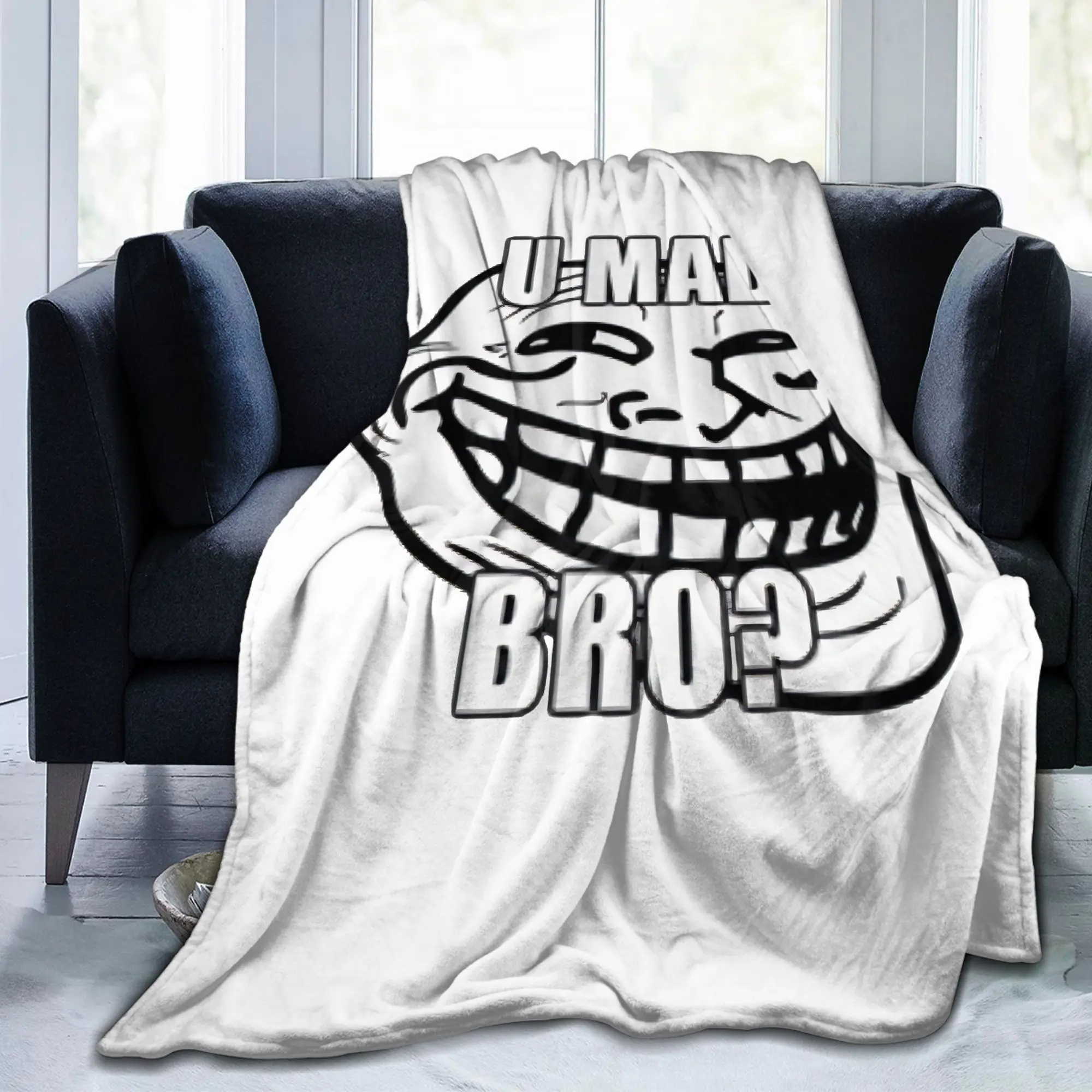 U Mad Bro Troll Face Memes Fuzzy Blanket  Comic Humor Fashion Throw Blanket for Quilt Warm
