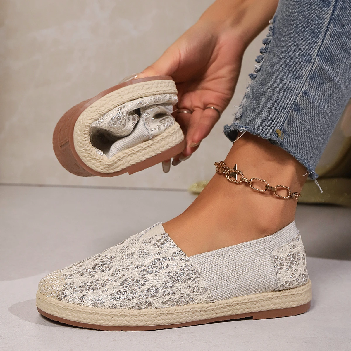 Zapatos de Mujer, mocasines sin cordones para planos, mocasines de encaje para Mujer, zapatillas informales, Zapatos planos para Mujer, Zapatos informales 127