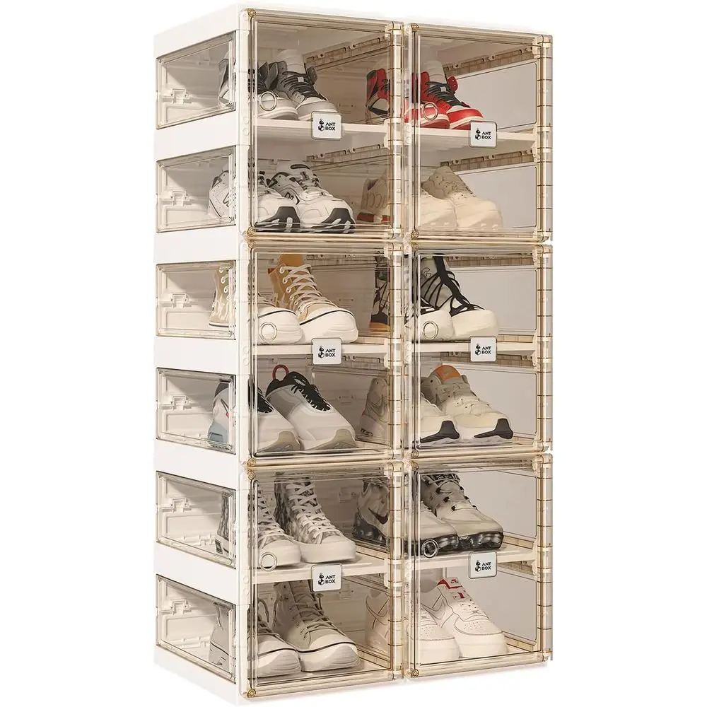 Stackable Clear Door Shoe Rack, 6-Tier Organizer for 12 Pairs, Ideal for Entryway or Living Room