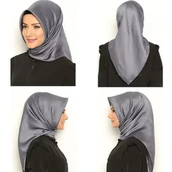 Hijab da donna grande sciarpa quadrata in raso di moda imitazione seta avvolgere i capelli regalo foulard sciarpe di colore solido