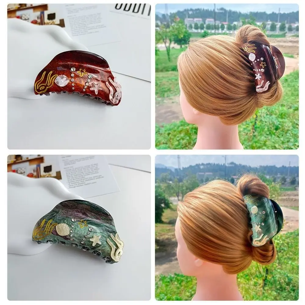 Creative Starfish Ocean Shell Hair Grab Pearl Shark Clip Rhinestone Hair Claw Headwear Hair Clip Acrylic Shark Clip Female