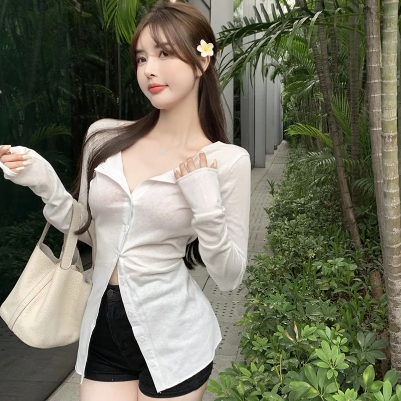 Autumn Winter Long Sleeves Sun Protection Slim Korean Cardigan Breathable Single-breasted