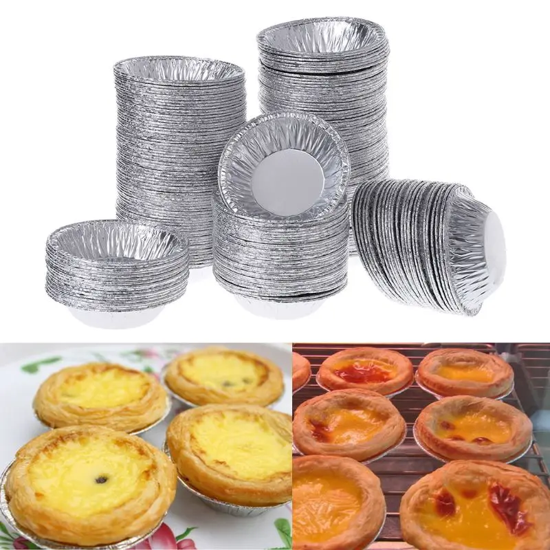 250pcs Disposable Aluminum Foil Baking Egg Tart Pan Cupcake for Case Plate Mold