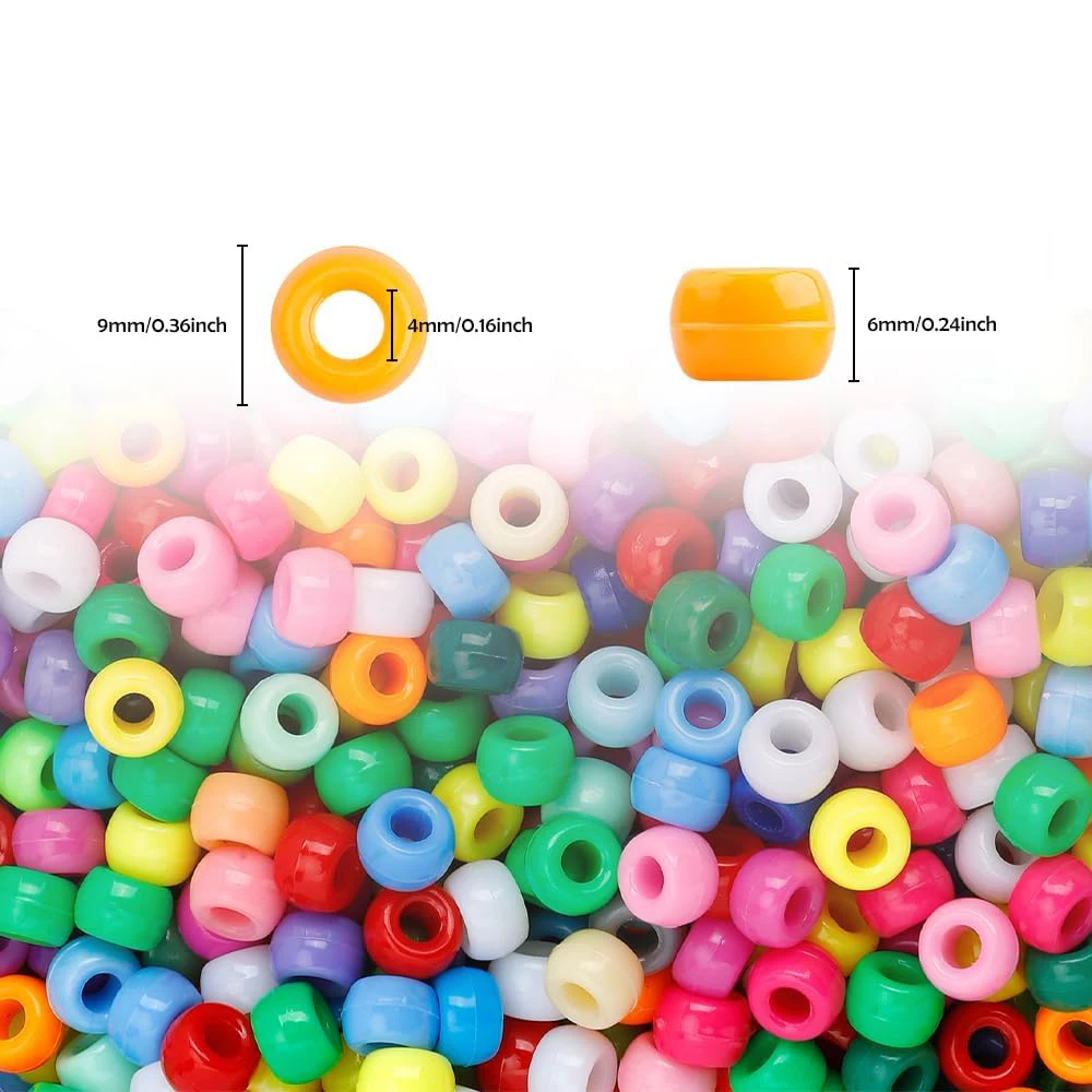 Pony Beads 600 Pcs, Beads for Jewelry Bracelets Making, Bracelet Beads, Plastic Beads for Crafts, Hair Beads for Braids for Girl