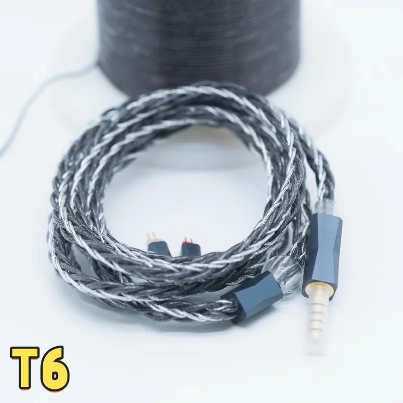 

XINHS HIFI T6 8-Core Black Graphene OCC Copper HiFi Headphone Cable, 2Pin/MMCX/QDC/IE900, Detachable Plug for Enhanced Clarity
