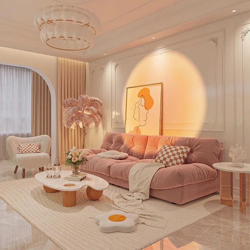 أرائك غرفة المعيشة الحديثة البيضاء الأوروبية البيج مصمم الشمال أرائك غرفة المعيشة واحدة للتحويل Divano Da Soggiorno الأثاث #3