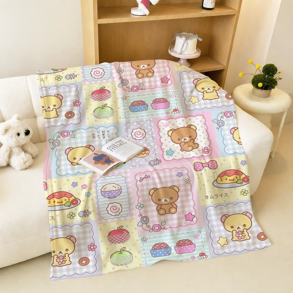 Cute Bear Face Fun Art R-Rilakkuma Warm Soft Plush Blanket For Sofa Living Room Nap Home Bedroom Travel Gift Flannel Pet Hogar
