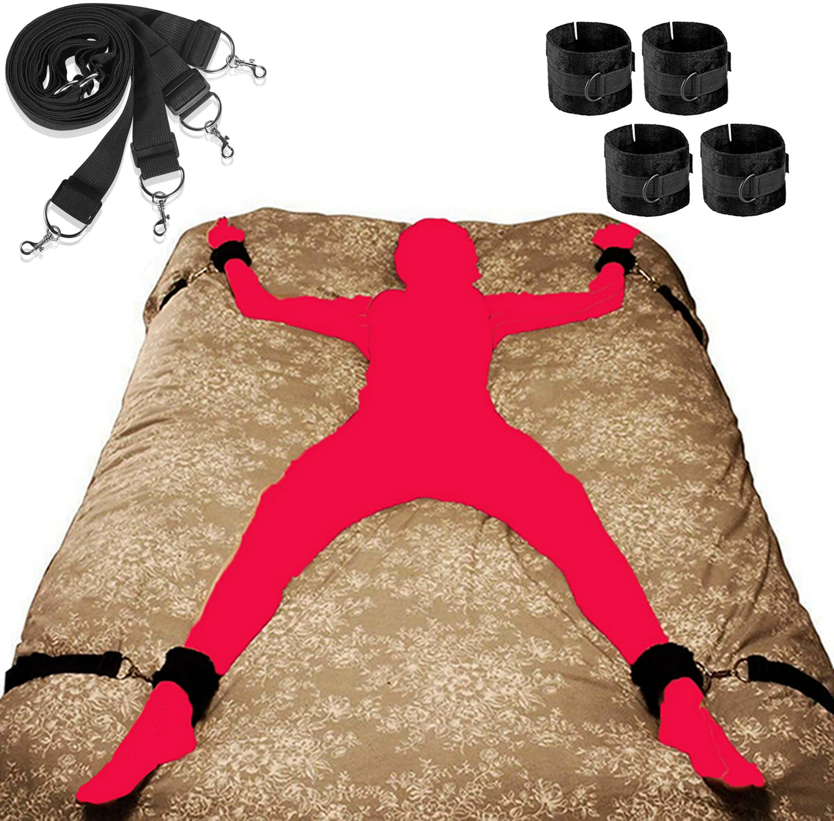 BDSM Bondage Set King Size Bed Restraints Adjustable Straps Sex Ties Handcuff Wrist Ankle Cuff & Blindfold Sex Toys for Couples