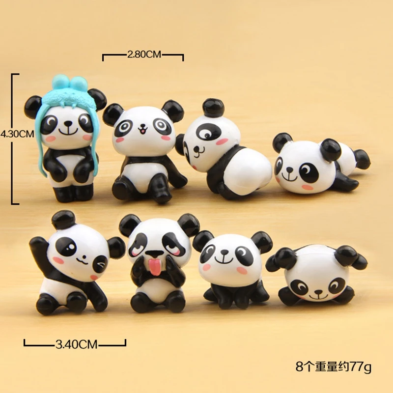 8PCS Set Cute Mini Figure Panda Miniature Doll Succulents Ornaments  Accessories Panda Figurines