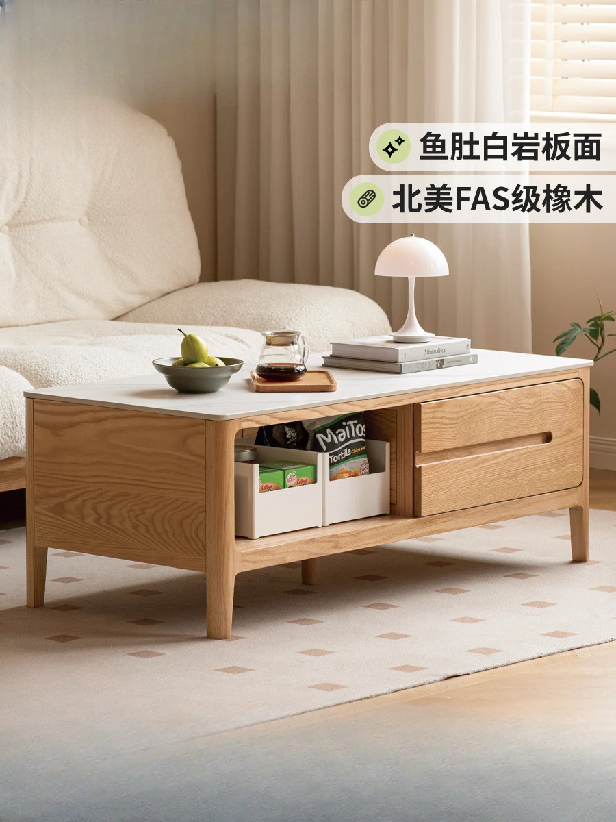 

All solid wood coffee table Modern simple living room Slate tea table Nordic home log tea table