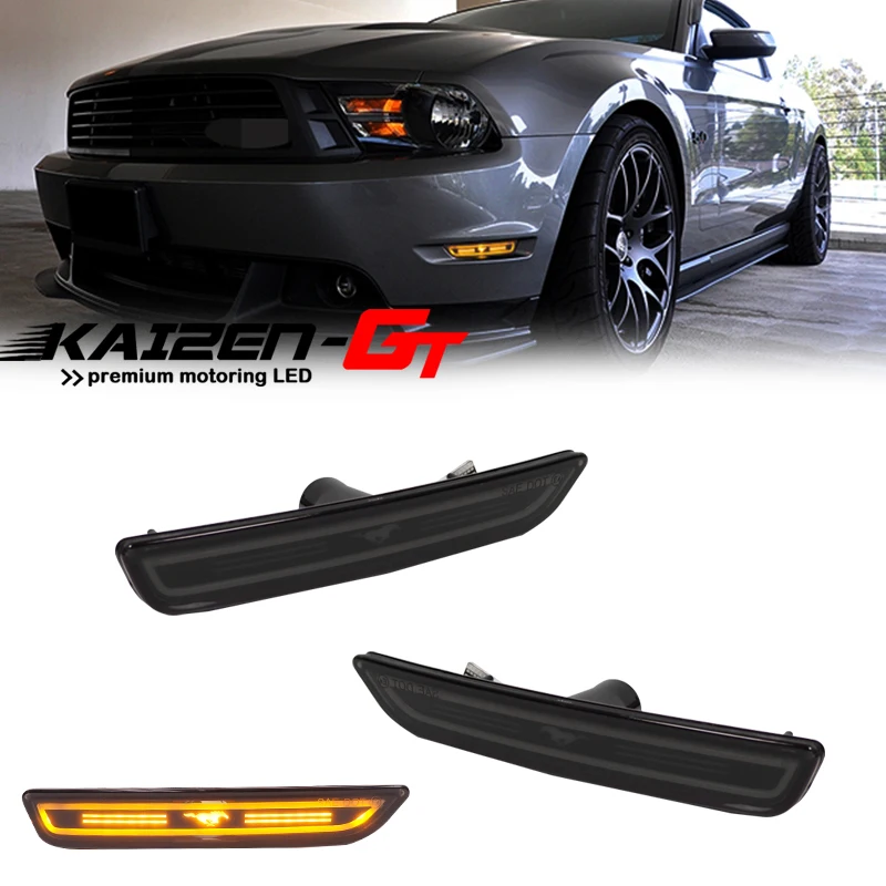 Front / Rear Side Marker Lamp w/ Horse logo LED Lights For 2010-up Ford Mustang Turn Signal Parking Lights, Amber/ White/ Red