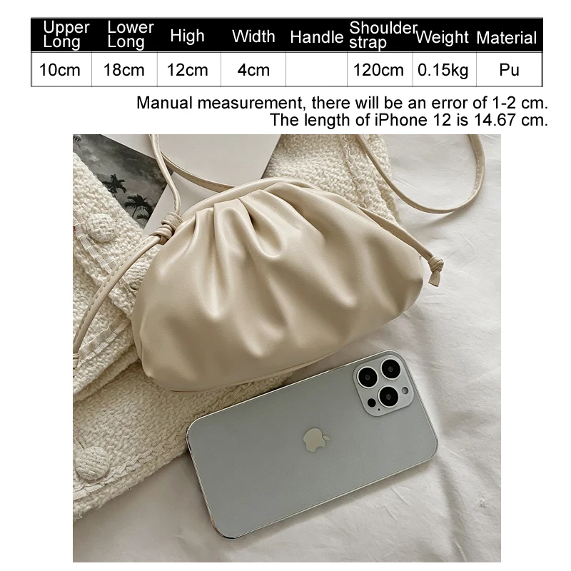 Candy Color Cloud Crossbody Bags For Women 2022 Casual Pleated Women\'s Shoulder Bag Simple Solid Color Summer Messenger Clutch