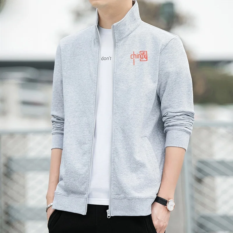 

Мужской повседневный спортивный кардиган-жакет на молнии с воротником-стойкой, свободного кроя, из хлопка, не мнется, новинка весны