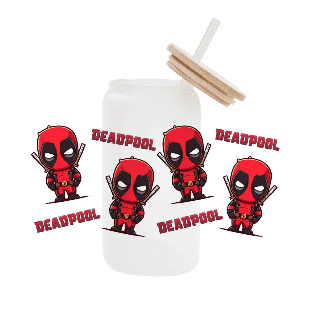 Disney Marvel  Deadpool 3D Waterproof UV DTF Cup Wrap for 16Oz Libbey Glass Can DIY Transfer Sticker