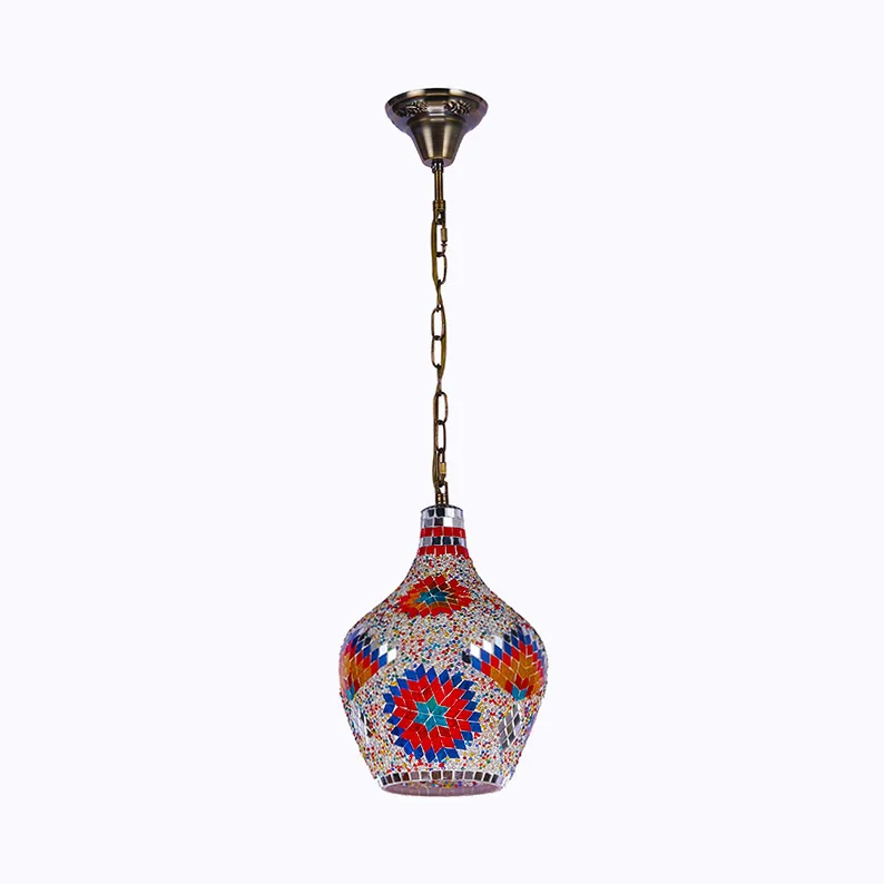 Handmade Moroccan style mosaic multi-colored glass chandelier traditional design style