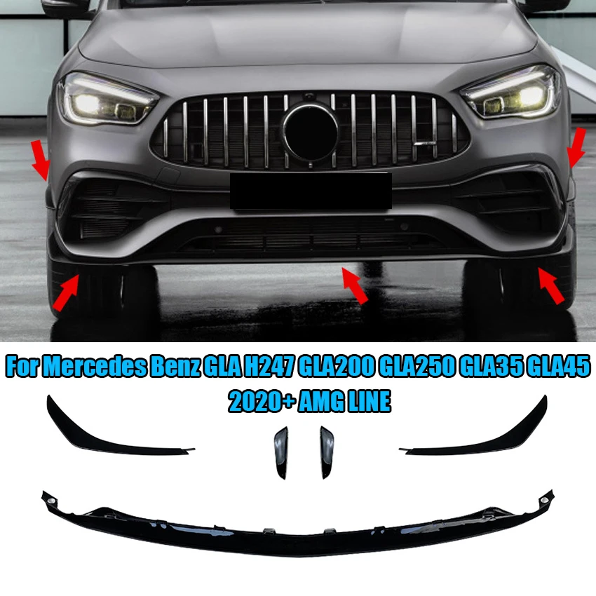 

For Mercedes Benz GLA H247 GLA200 GLA250 GLA35 GLA45 2020+ AMG LINE Front Bumper Lip Spoiler Splitter Diffuser Body Kit Cover