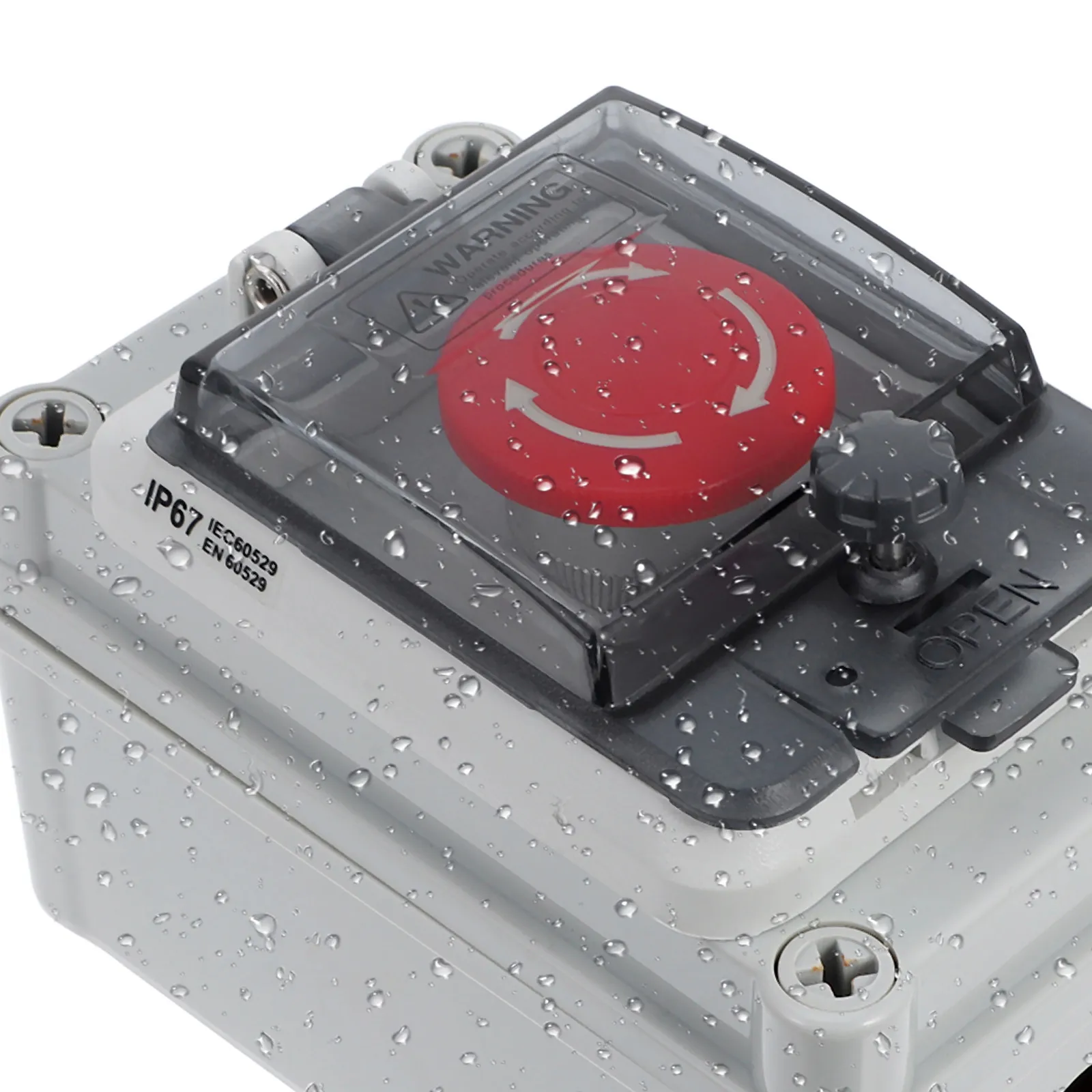Emergency Stop Button Box Waterproof Outdoor Red Mushroom Latching Push Button Control Box for Start Stop Emergency Use