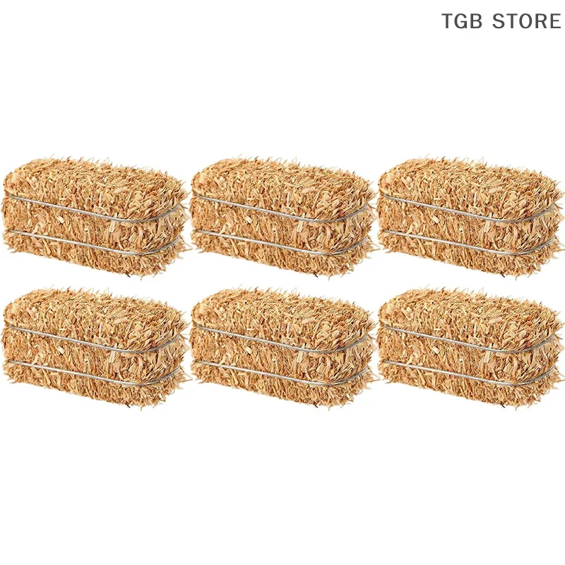 6 قطع من كتل القش الصغيرة، بالات القش، كومة قش وهمية قابلة للتكديس، ديكور مزرعة ريفية مصغرة