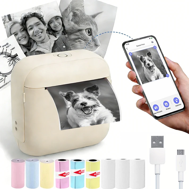 58MM Mini Portable Thermal Printer Pocket Photo Printer Mobile Wireless Bluetooth Adhesive Color Sticker Tags Notes Label Maker