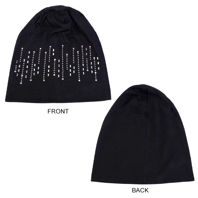 2024 New Arrival Thin Beanie Hats Women Hot Drilling Beanie Scarf Turban Head Wrap Cap Fall Winter Women Solid Skullies Bonnet