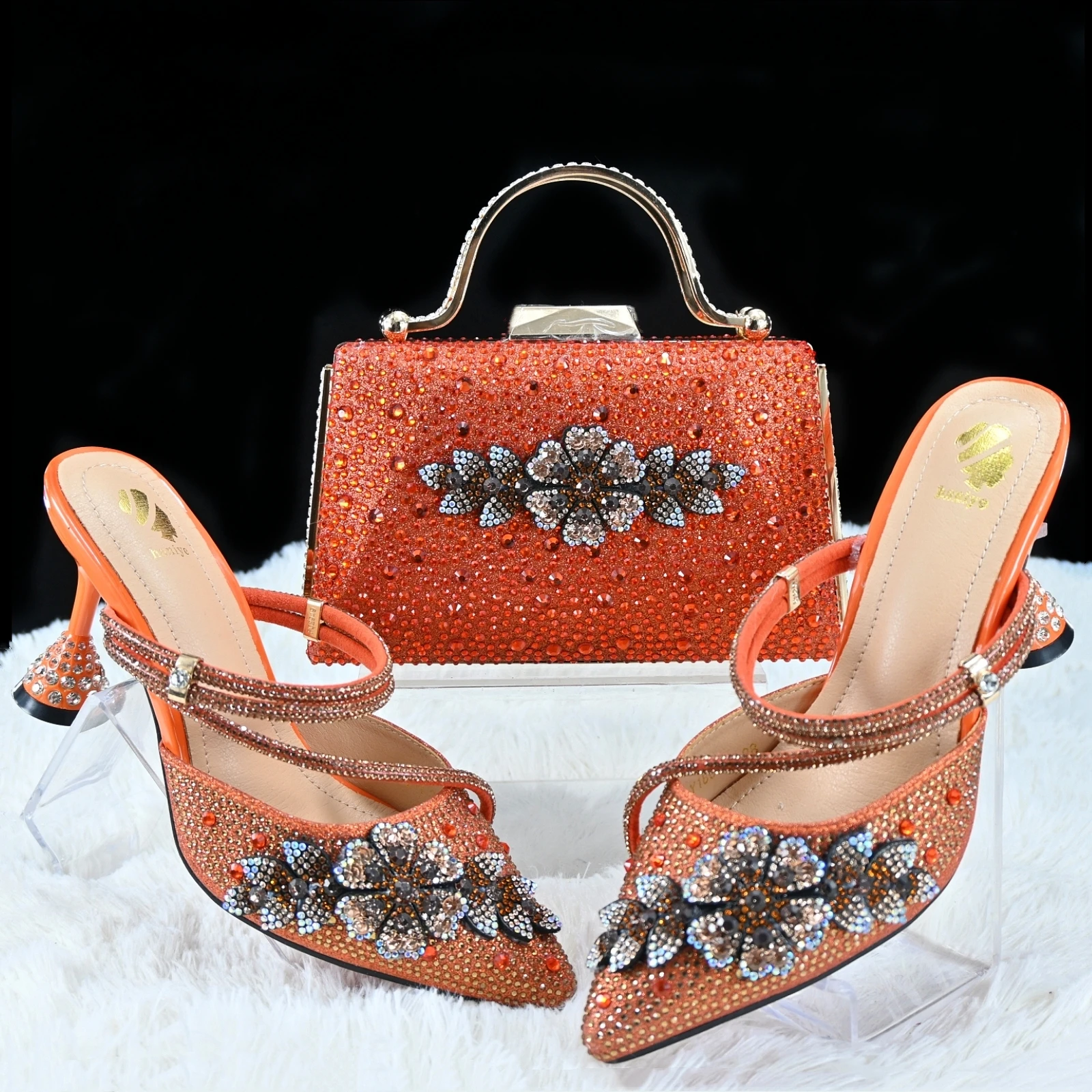 Doershow Italian Shoes And Bag Sets For Evening Party With Stones Italian Leather Handbags Match Bags!  HGH1-3