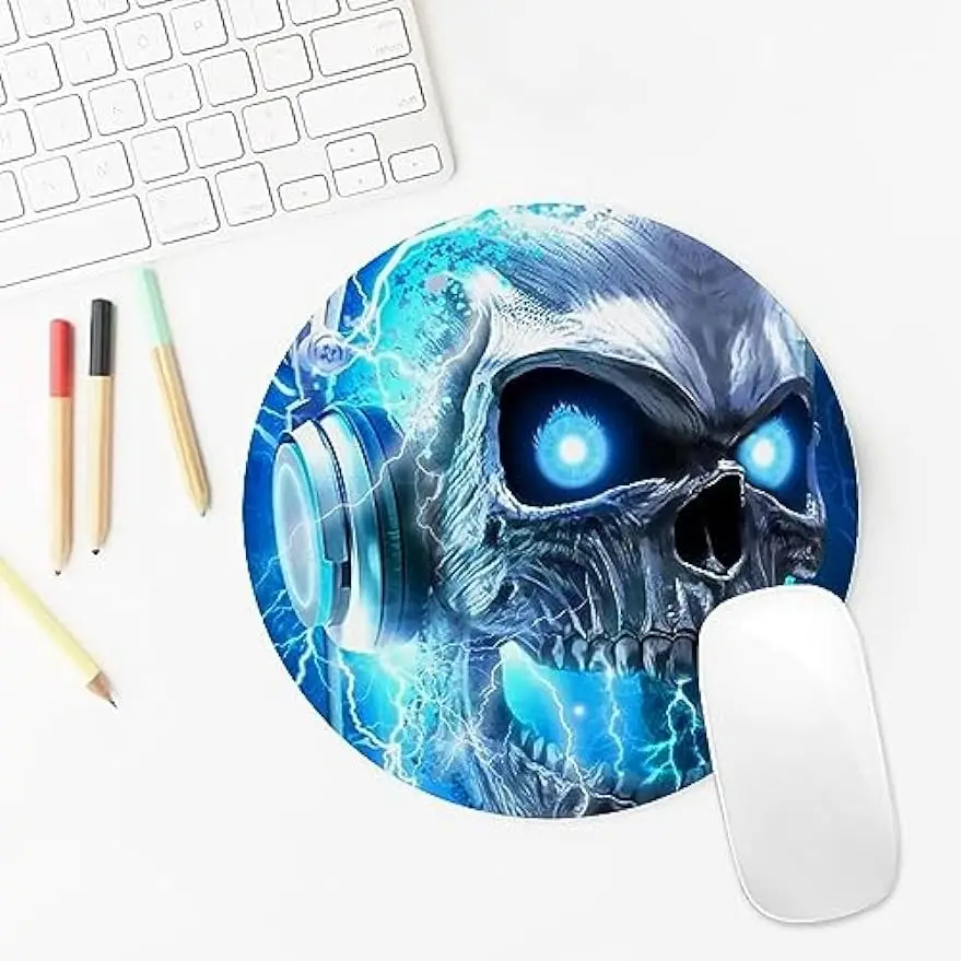 Gaming Mouse Pad Psychedelic Blue Lightning Skull Head Music Art Mousepad Mat Non Slip Base Water Resistant Mouse Mat for Laptop