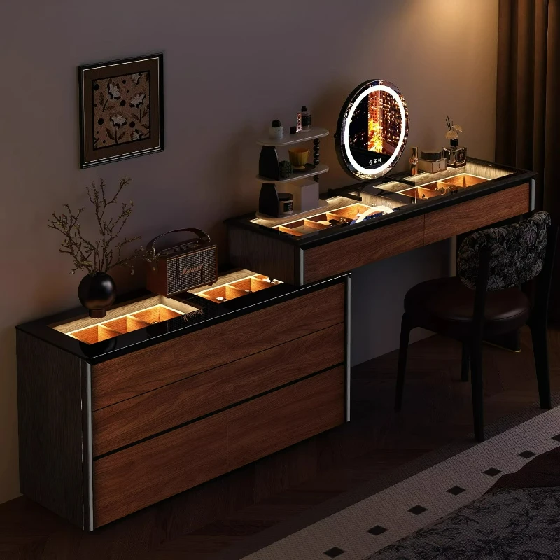 LTT Pre-Style Vanity Dresser Chest of Drawers Integrated Solid Wood French Vintage Bedroom Retractable Storage Cabinet