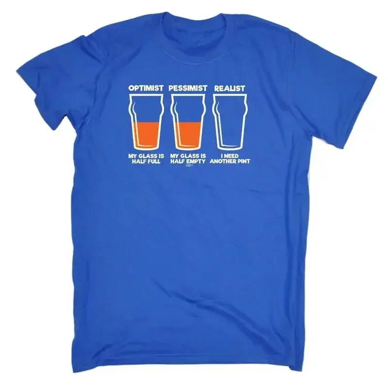 Optimiste, pessimiste, réaliste, bière, t-shirt drôle et original pour hommes