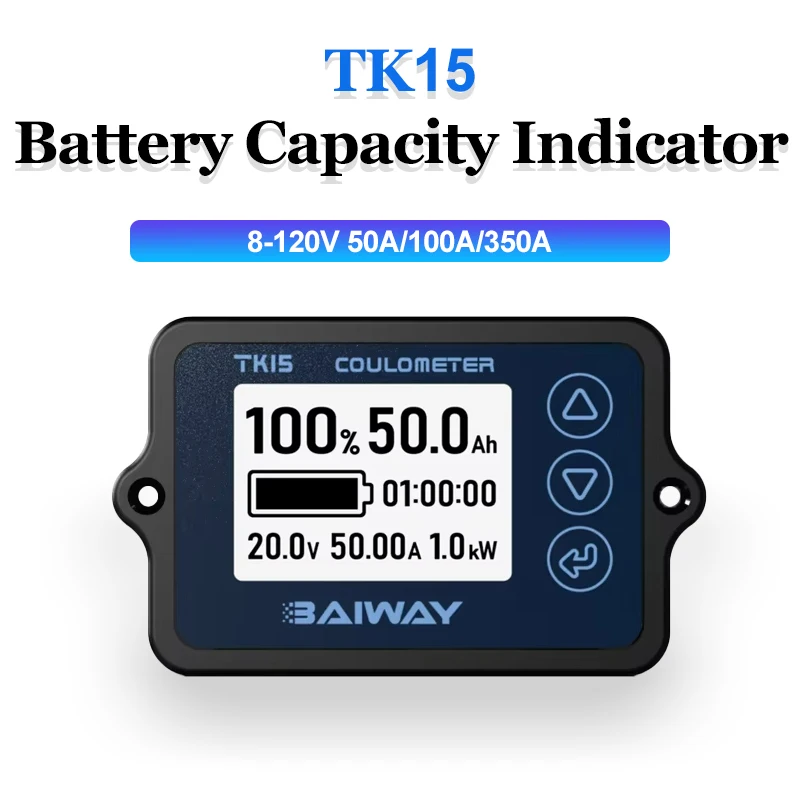 TK15 Battery Capacity Indicator 8-120V 50A/100A/350A Coulomb Meter Professional Battery Monitor for E-bike Balance Car Machine