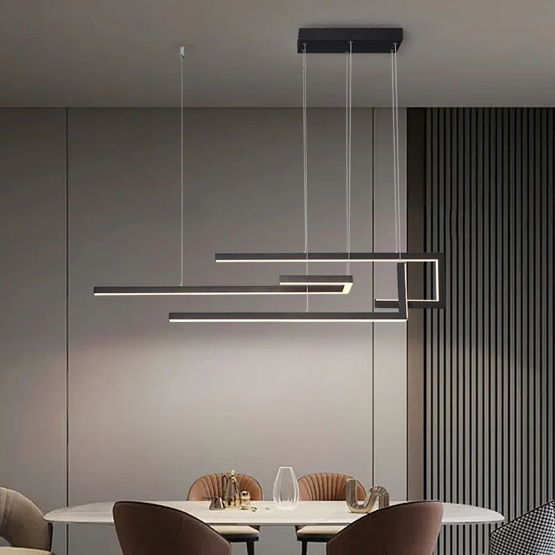 

Modern Black Rectangle LED Ceiling Pendant Light Dimmable Hanging Chandelier for Dining Room Kitchen Island Bar Living Room Bedr