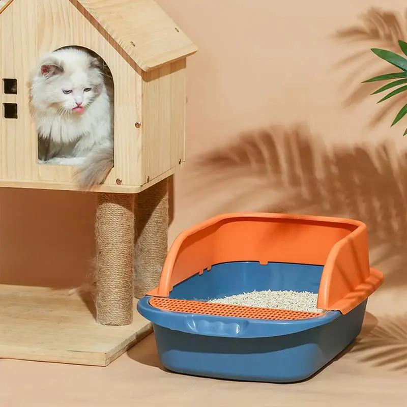 High Sided Cat Litter Box Large Cat Litter Box Non-Sticky Leak-Resistant Large Capacity Kitten Litter Tray Pan Includes Scoop