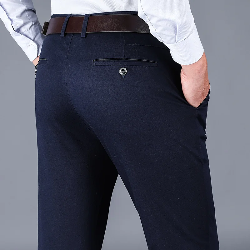 

New 98% Cotton Soft Men's Casual Pants Elastic Straight Classic Business Office Trousers Brand Clothing Male Pants Solid Color