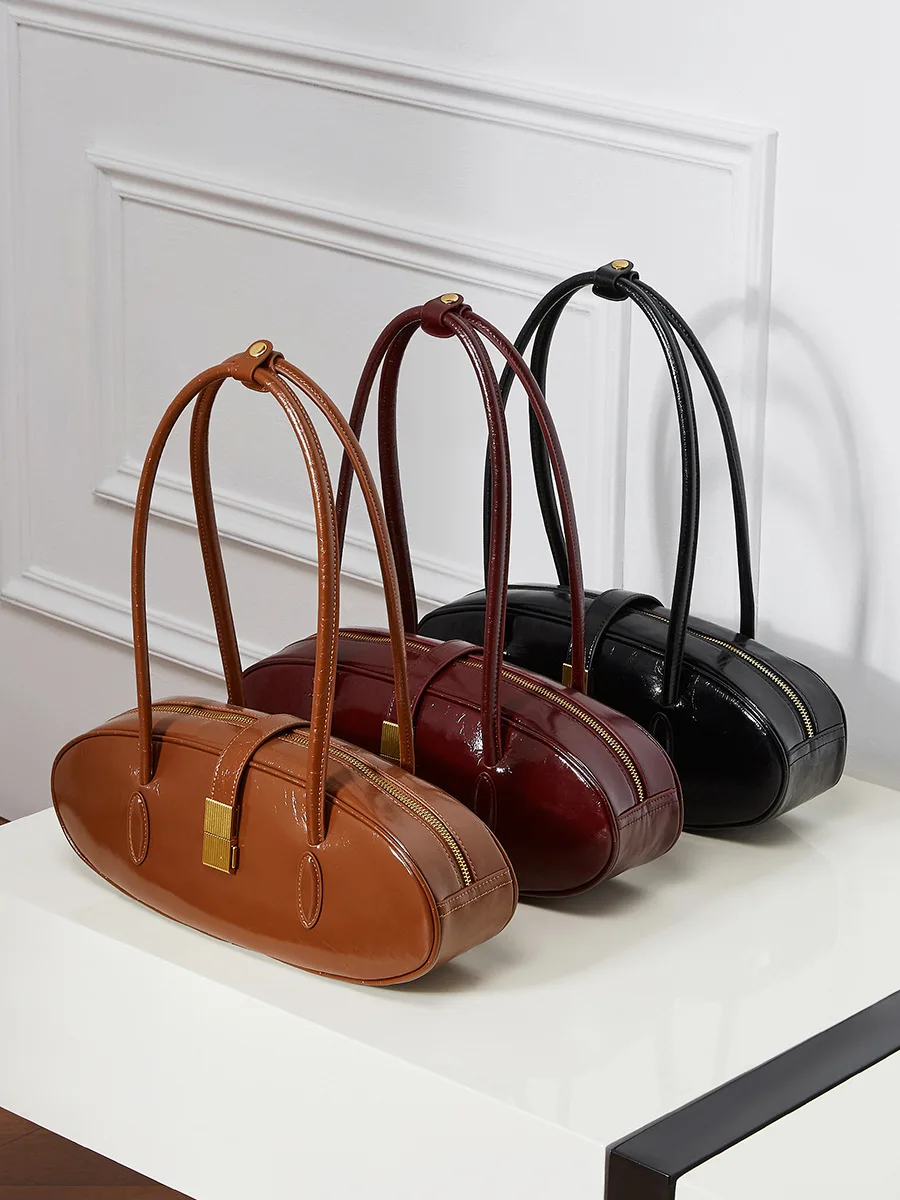 

2025 New Genuine Leather Oil-waxed Women's Shoulder Bag First Layer Cowhide Underarm Handbag Daily Commuter Baguette Bag