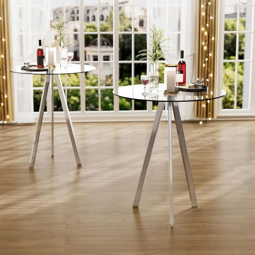 

Набор из 2 круглых барных столов, высота 37,4 дюйма, для коктейлей, с металлическими ножками и стеклянными столешницами, для небольших помещений, в стиле бистро, серебристый