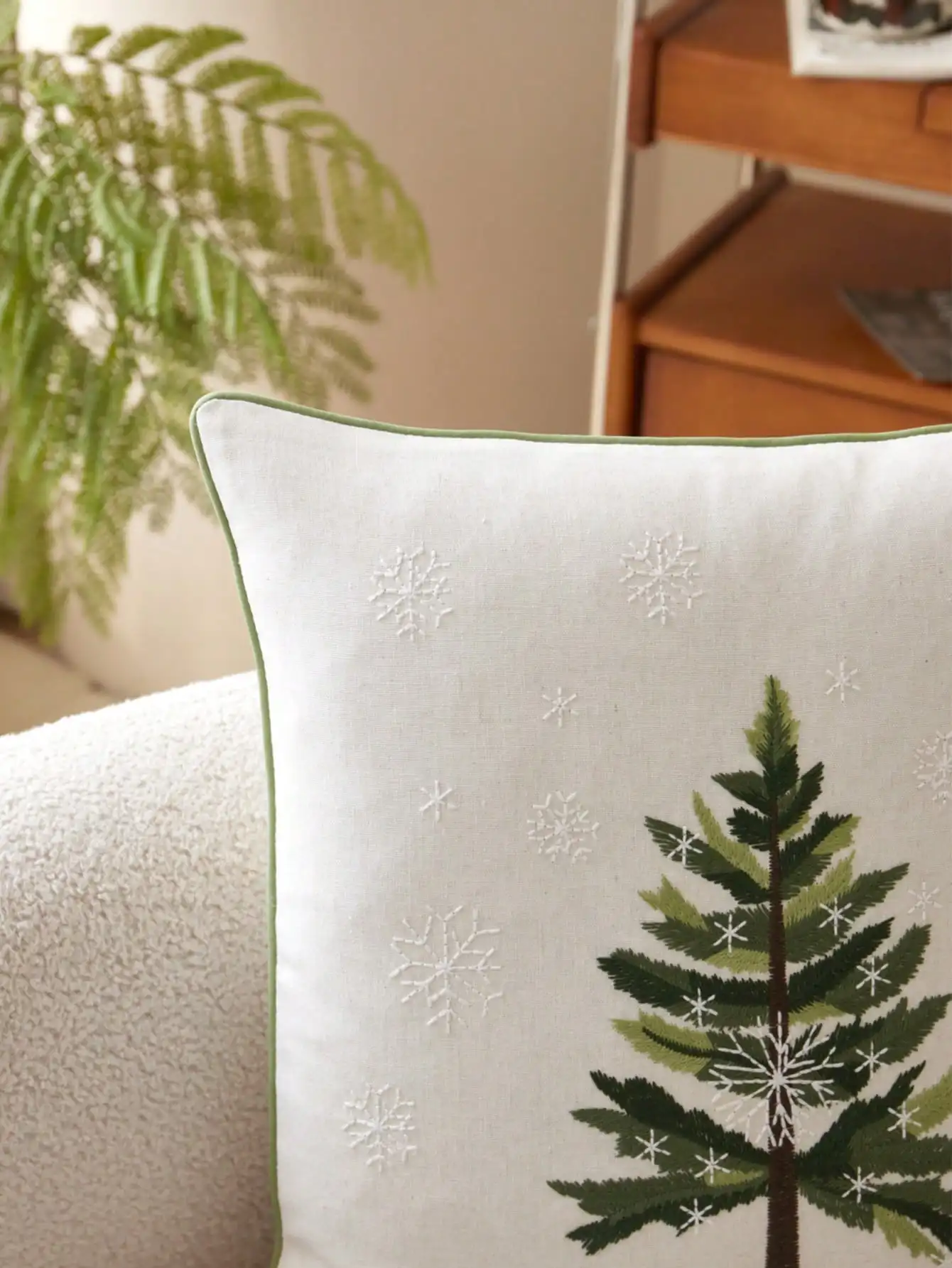 1pc Pine Tree Snowflake Embroidered Pillow Cover Home Decor