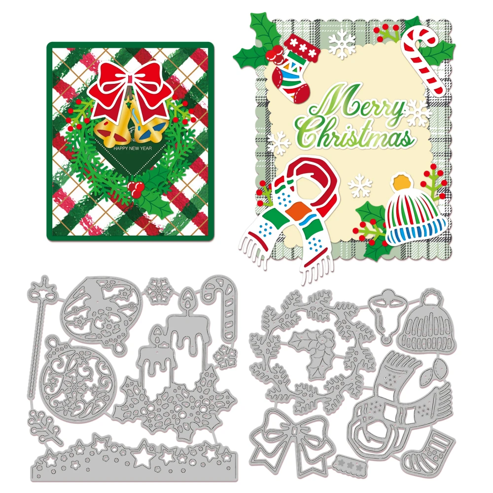 

Christmas Pine Garland Metal Die Cuts Candles Bell Star Corners Embossing Template Mould for Scrapbook Card DIY Craft Decoratin
