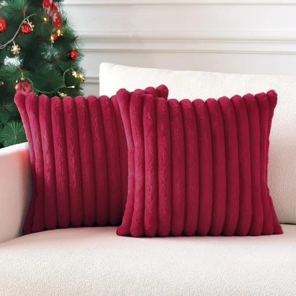 2er-Pack Künstliche Plüsch-Kissenbezüge, Luxuriöse Weiche Gestreifte Dekorative Kissenbezüge, Geeignet für Sofa-Innenräume – Detail 11