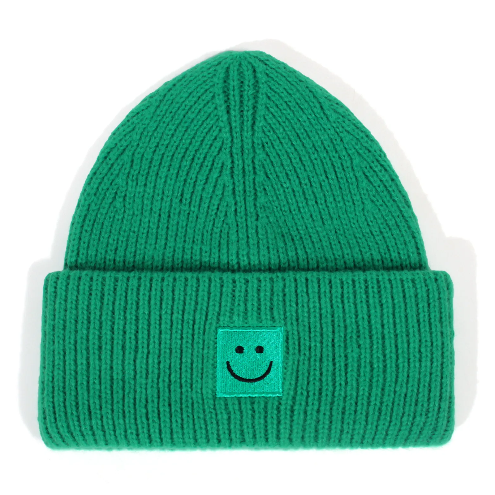 Autumn and winter new women\'s solid color smiling face embroidered woolen hat knitted warm men\'s pullover hat