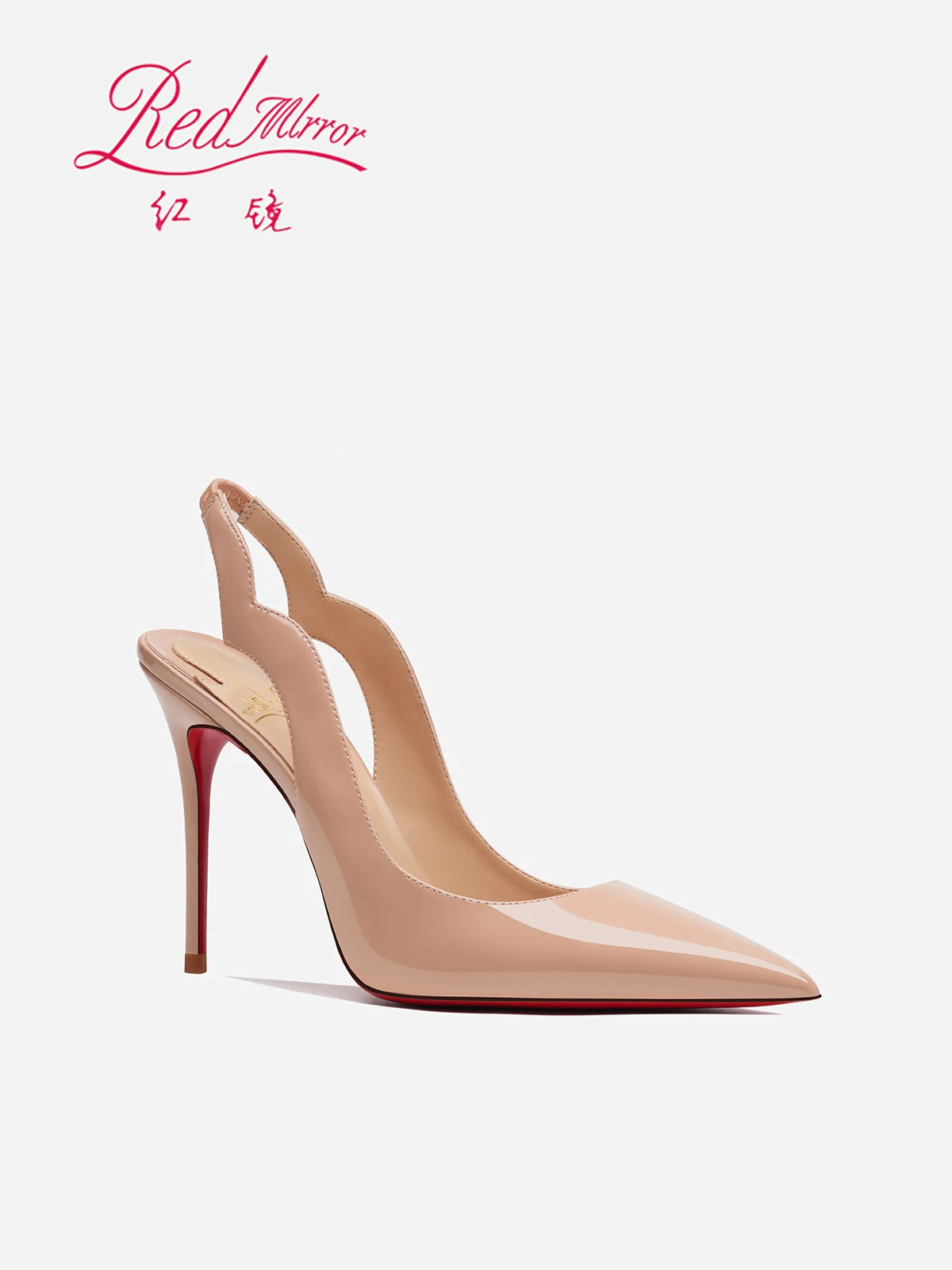 مرآة حمراء 2025 كعب عالي مدبب جديد للنساء بكعب رفيع حقيبة جلدية لامعة رأس صنادل المشاهير بمزاج فارغ