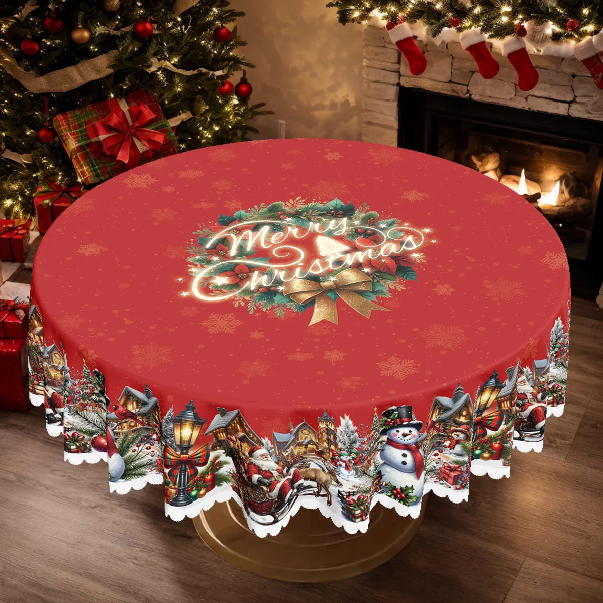 Pack of 1, Christmas and New Year themed tablecloth, Santa snowman Christmas tree floral pattern tablecloth