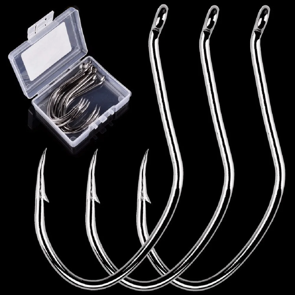 10pcs/Box Barbed Catfish Fishing Hooks High Carbon Steel Catfish Hook 6/0 -10 Fishhook V Sharp Circle Hook Fishing Tackle Box