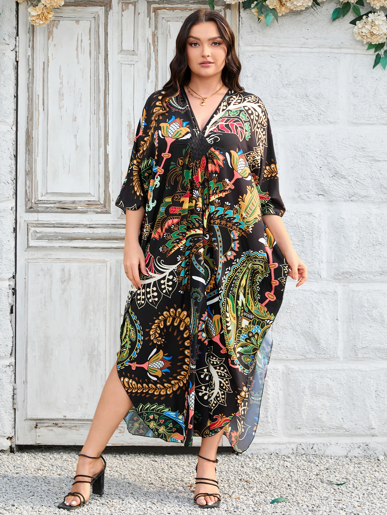 

2024 New Handmade Knitted Beach Cover Up Dress, Positioning Print Plus Size Vacation Beach Dress