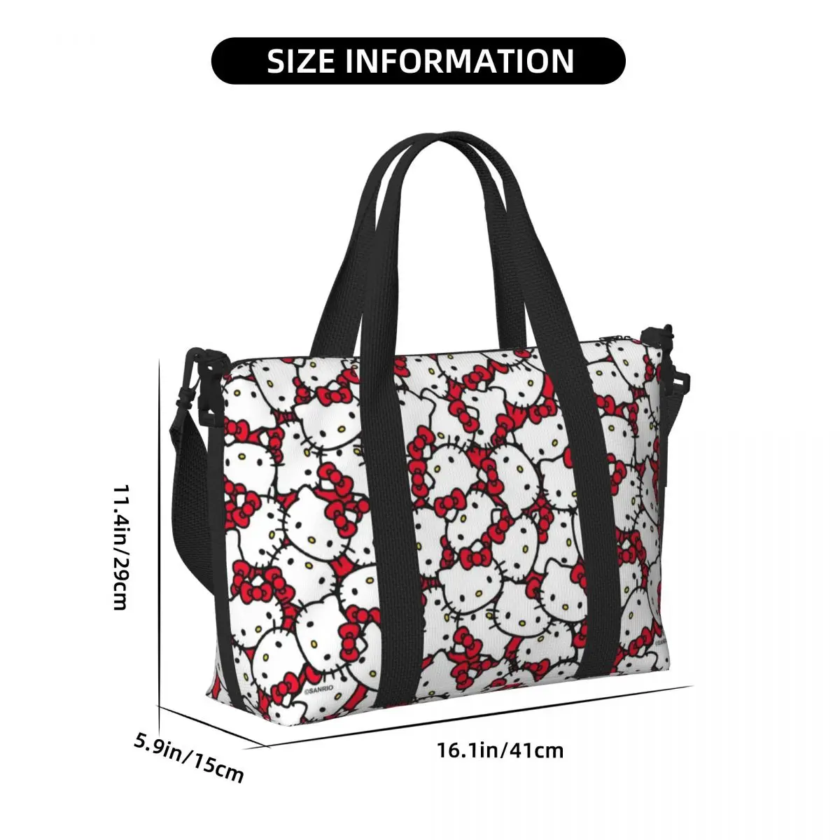 Custom Hello Kitty Pattern Tote Bag Women Large Capacity Cartoon Beach Gym Shoulder Travel Bag