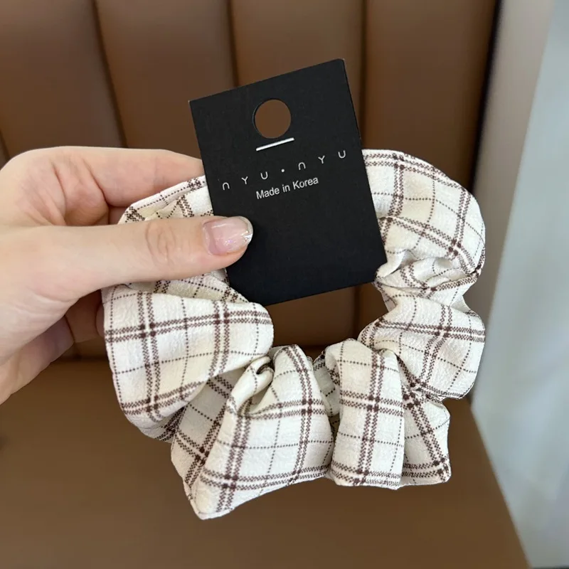 korea Fashion Plaid Scrunchie for women elastic hair bands girls big hair tie ladies ponytail holders hair rope accessories