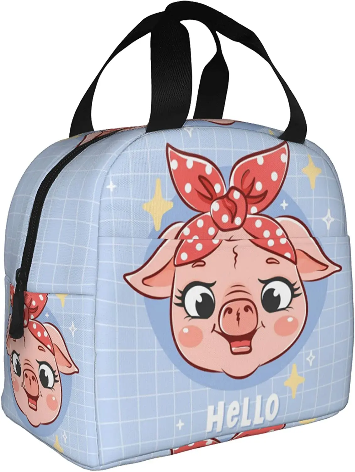 Hello Cute Pig Face Lunch Bags for Women Insulated Lunch Box Cooler Thermal Tote Bag for Adults Girls Work School Hiking Picnic